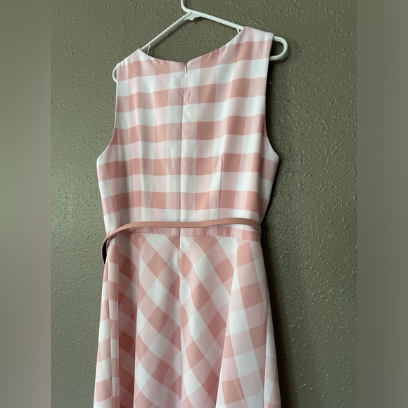 🎀 vintage Retro Pin up Gingham Pink and White Plaid Flare Sleeveless Dress 16 - Picture 7 of 13
